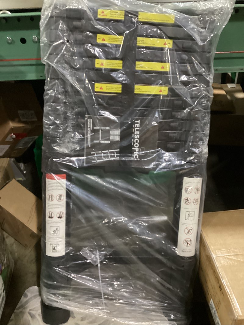 Condition photo showing New/Like New for BOCOM 14.5 FT Aluminum Telescoping Ladder, Lightweight Multi-Purpose Collapsible Extension with 2 Triangle Stabilizers, Heavy Duty 330 lbs Max Capacity, Ideal for Home, RV, and Outdoor Work Black Black 14.5 FT