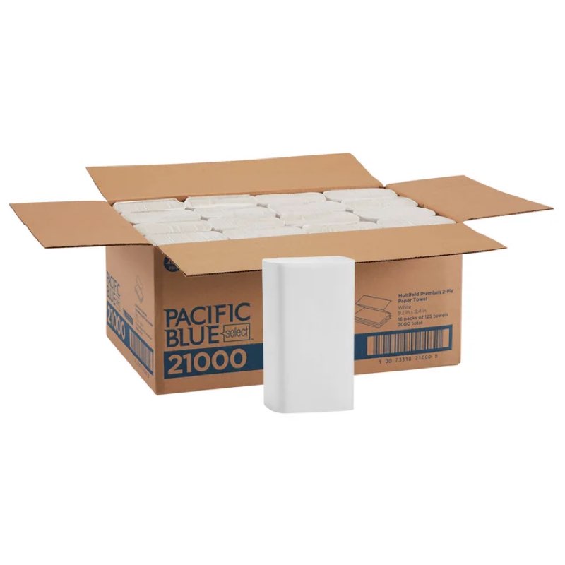pacific blue select multifold paper towels, 2-ply, 125 sheets, 16-count