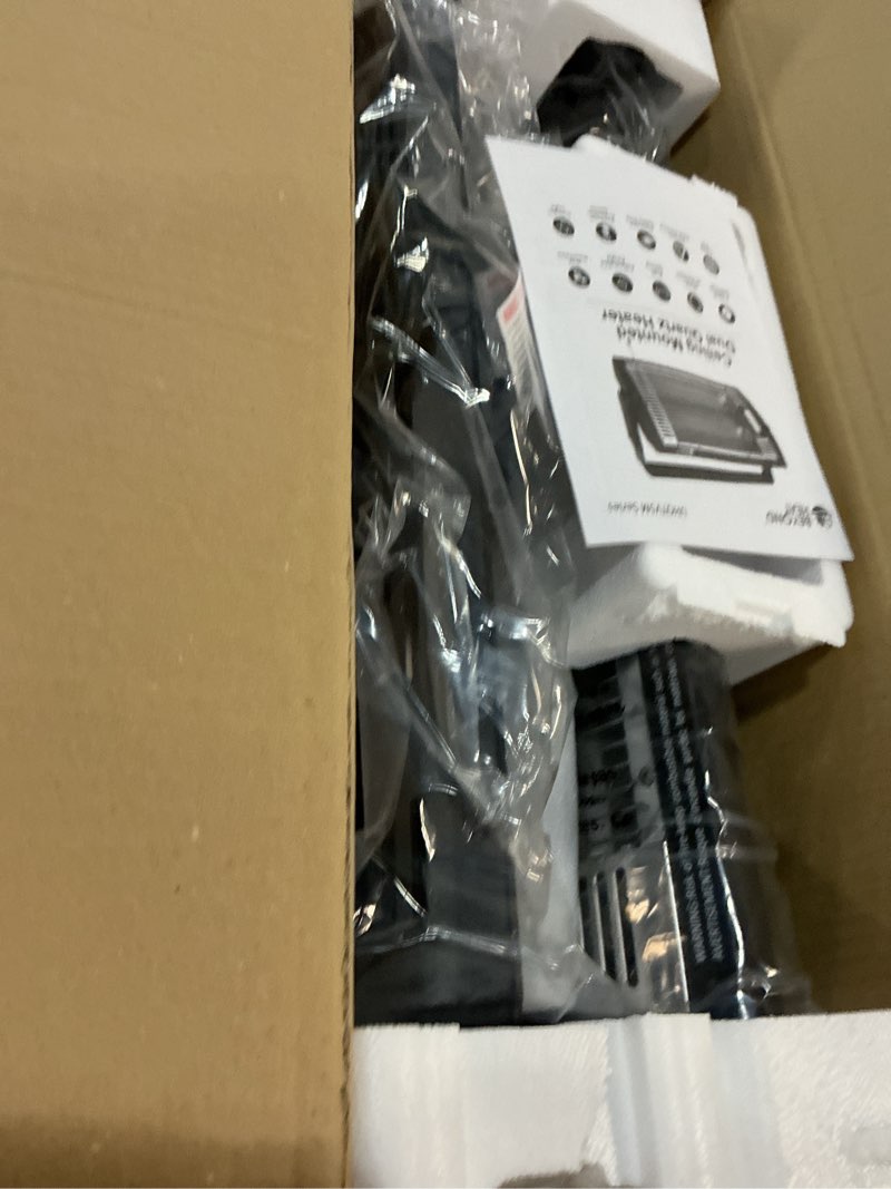 Condition photo showing New/Like New for BEYOND HEAT Electric Garage Heater 120V 2 Packs, 750/1500W Ceiling Mount Space Heater for Garage, Shop, Patio with 90° Adjustable Tilt, Dual Quartz Radiant, Safety Metal Grille and Overheat Protection Black-2 PACK