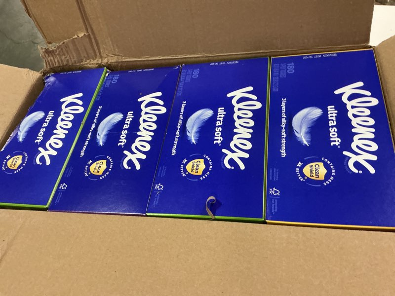 Condition photo showing Good Condition for Kleenex Ultra Soft Facial Tissues, 8 Flat Boxes, 180 Tissues per Box, 3-Ply, Packaging May Vary White 180 Tissues (Pack of 8)