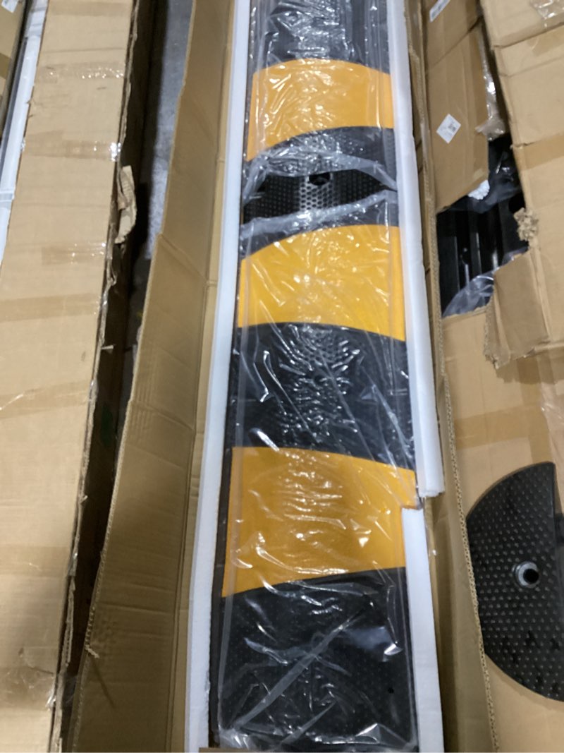 Condition photo showing New/Like New for 84'' Rubber Speed Bump, 1 Pack 2 Channel Modular Heavy Duty Speed Bumps Humps 25000 lbs Load Capacity, Cable Protector Ramp with 2 End Caps for Asphalt Concrete Gravel Driveway Road