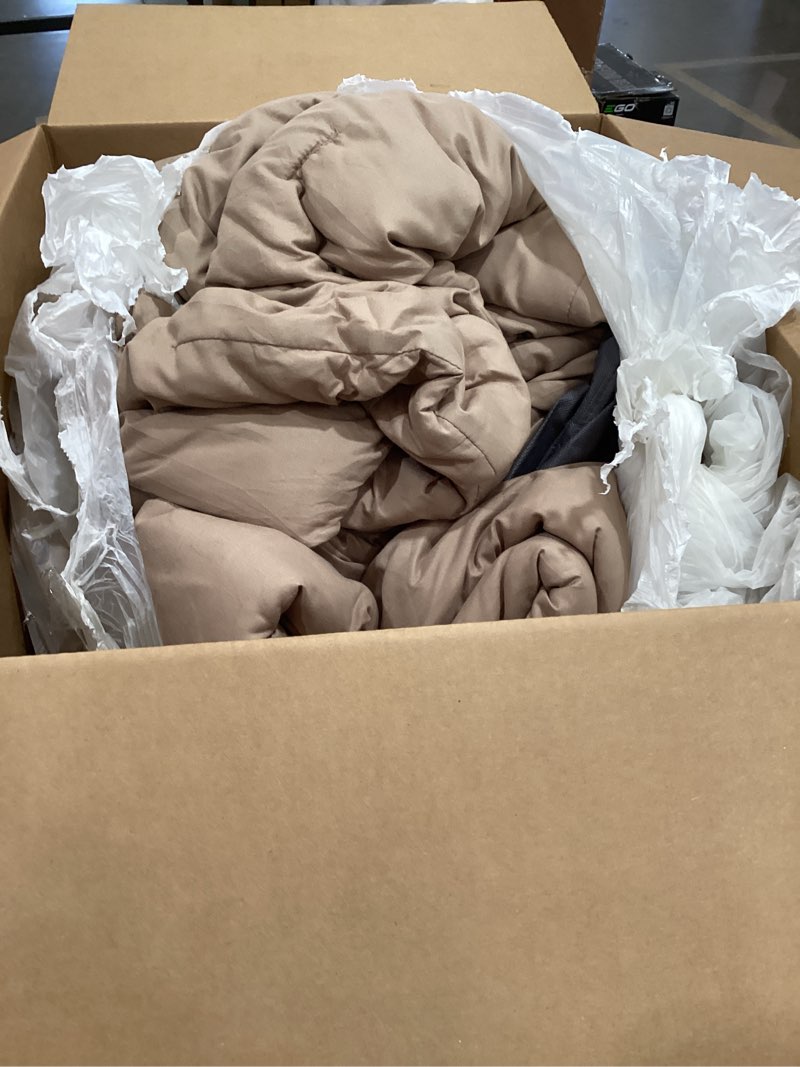 Condition photo showing As Is for litanika california king size taupe comforter set, 3 pieces cal king solid bedding comforter set, all season fluffy bed set (104x96in comforter & 2 pillowcases) amber brown california king