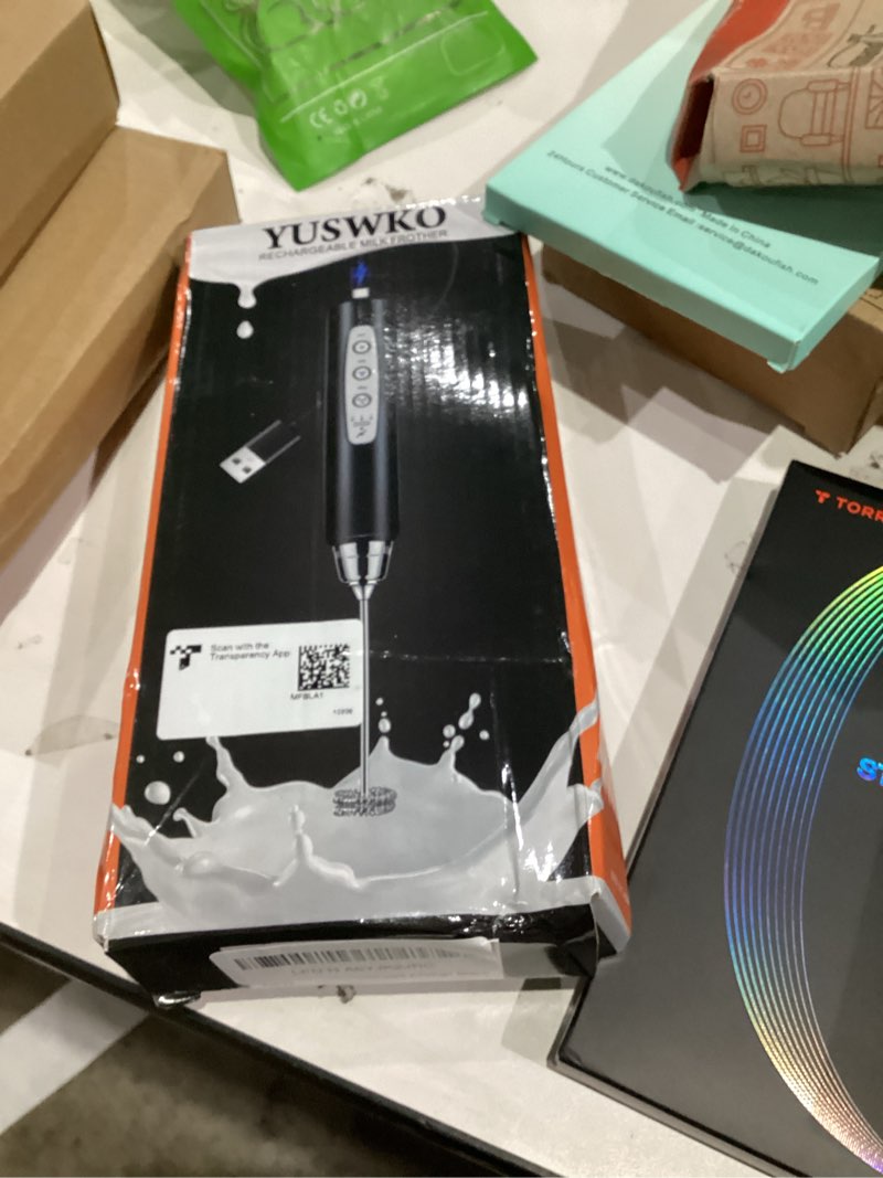 Condition photo showing New/Like New for YUSWKO Black Handheld Milk Frother Wand for Coffee, Rechargeable Electric Whisk with 3 Heads 3 Speeds Drink Mixer Coffee Frother For Latte, Cappuccino, Hot Chocolate, Egg Black Without Stand