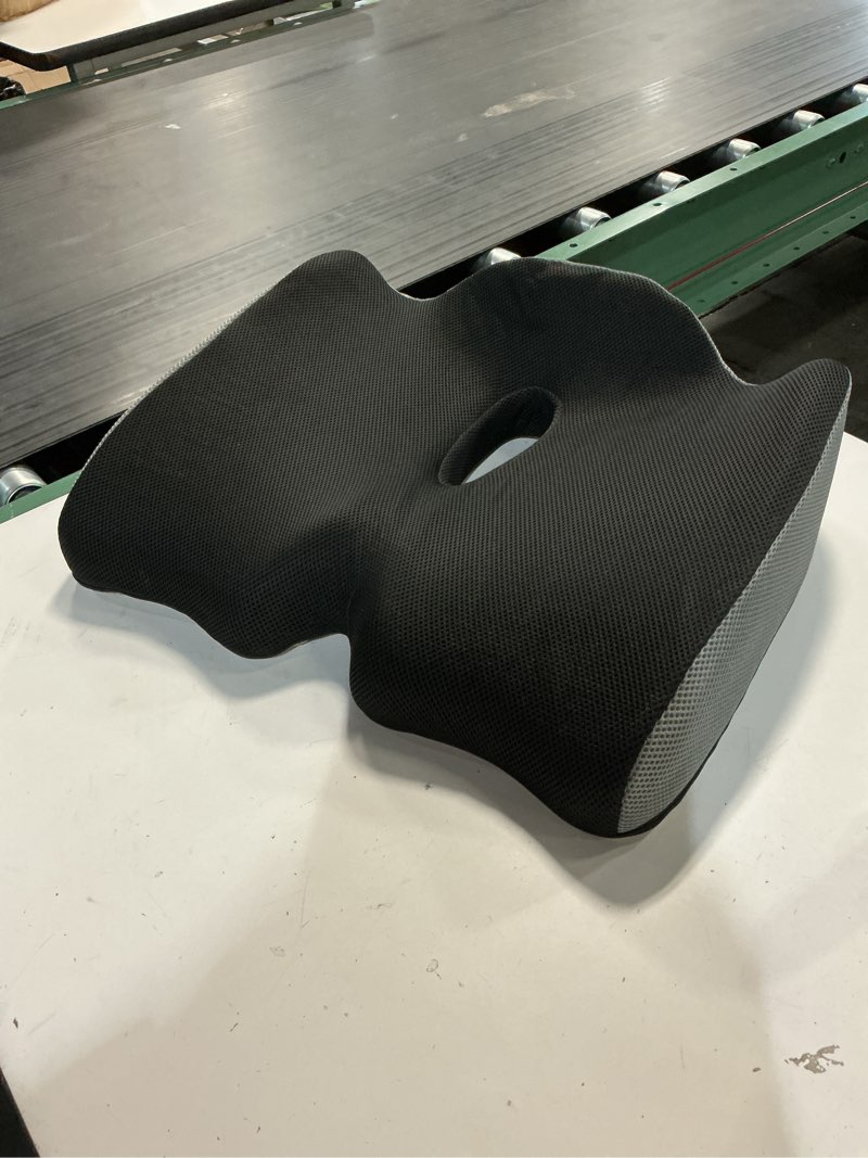 Condition photo showing Good Condition for (gray and black color)benazcap x large memory seat cushion for office chair pressure relief sciatica & tailbone pain relief memory foam firm coccyx pad for long sitting, for office chair, gaming chair and car seat upgrade 19\" x 17\" x 6\" black