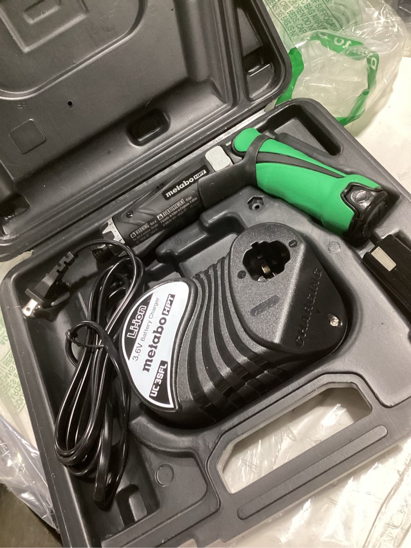 Condition photo showing Good Condition for metabo hpt 3.6v lithium ion cordless screwdriver kit, compact and lightweight power screwdriver with 2 x 1.5ah batteries and quick charger, 21 + 1 clutch settings and built-in led light, db3dl2 db3dl2 only