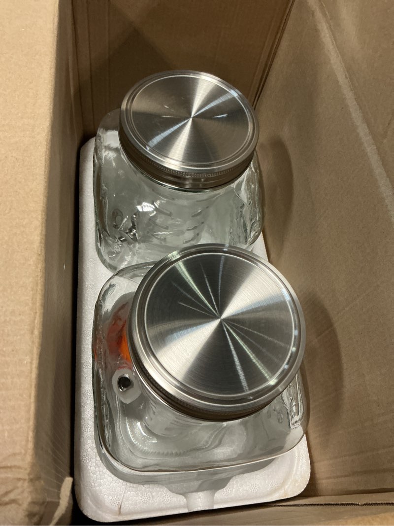 Condition photo showing Good Condition for 1 gallon glass drink dispensers for parties, 2pack beverage dispenser with stand, ice cylinder and stainless steel spigot 100% leakproof, beverage dispenser for lemonade sun tea 1 gallon double with stand