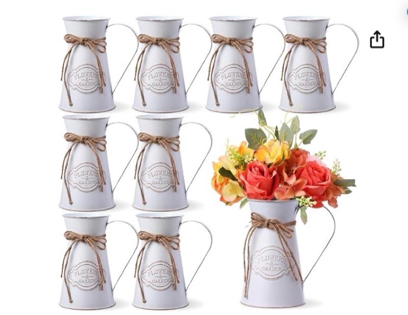 chumia 8 pcs metal pitcher jug vase for flower farmhouse rustic milk can 7. 87 inch flower vintage vase pitcher decor kitchen bathroom decor for home (white)