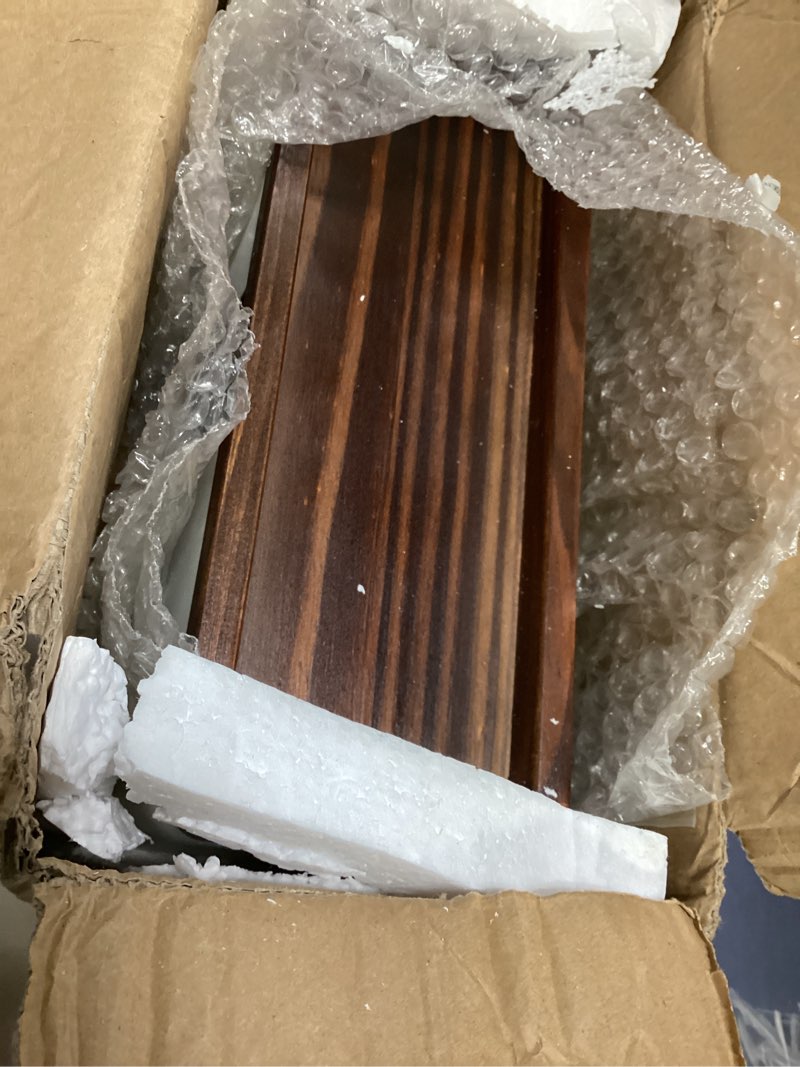 Condition photo showing Good Condition for mygift deluxe modern matte white metal folded commercial paper towel holder with rustic burnt solid wood tray lid, wall mounted trifold multifold z fold disposable napkin dispenser