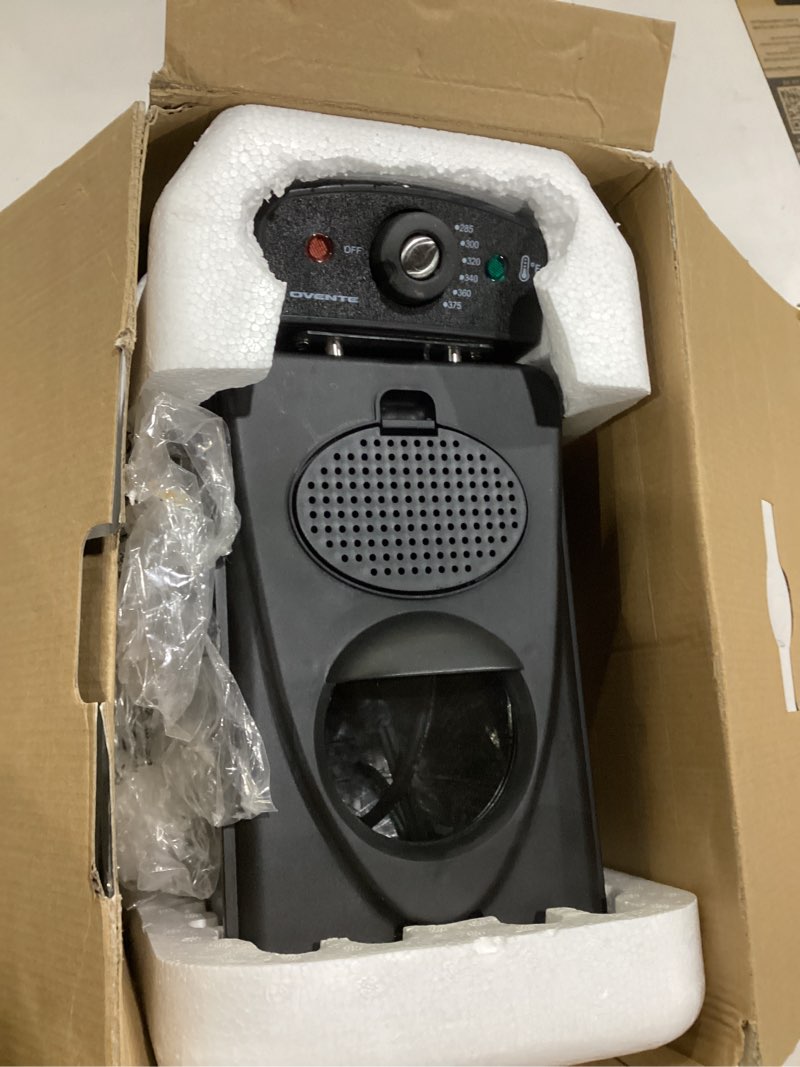 Condition photo showing New/Like New for Not tested!!! OVENTE Electric Deep Fryer 2 Liter Capacity, 1500 Watt Lid with Viewing Window and Odor Filter, Adjustable Temperature, Removable Frying Basket and Easy to Clean Stainless Steel Body, Silver FDM2201BR FDM2201BR - Silver