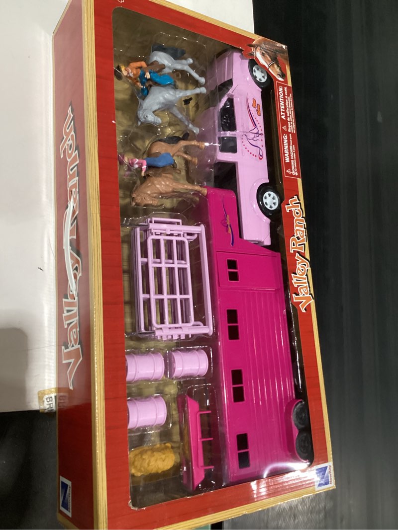 Condition photo showing Good Condition for valley ranch pink pick up truck and horse trailer playset