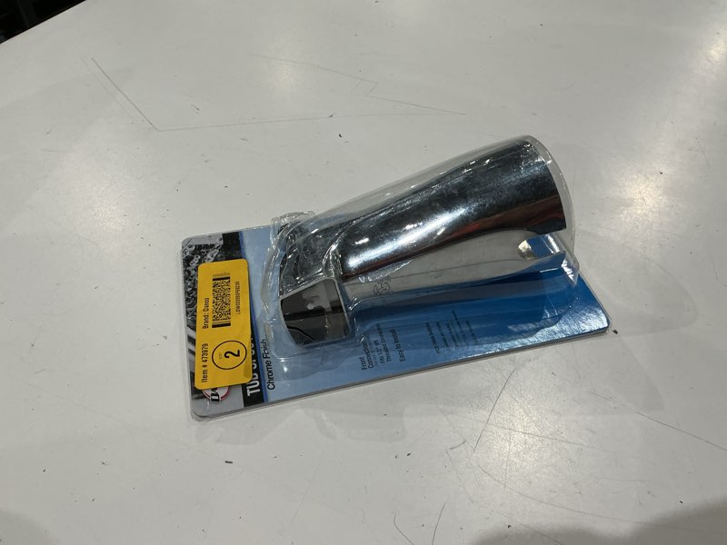 Condition photo showing As Is for 5 in. bathroom tub spout with front diverter, chrome