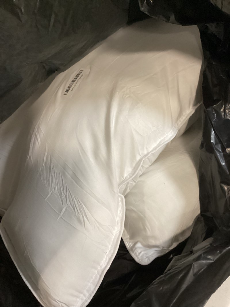 Condition photo showing As Is for Amazon Basics Down Alternative Pillows for Stomach and Back Sleepers, Soft Density, Standard, Pack of 2, White, 26 in L x 20 in W Standard (Pack of 2) Soft Pillow