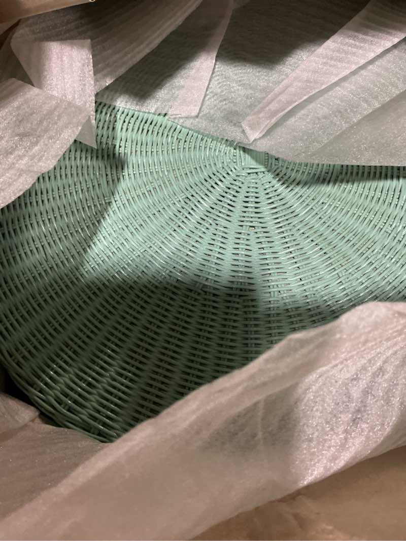 Condition photo showing Good Condition for palm 28 in. teal green round rattan wicker console table
