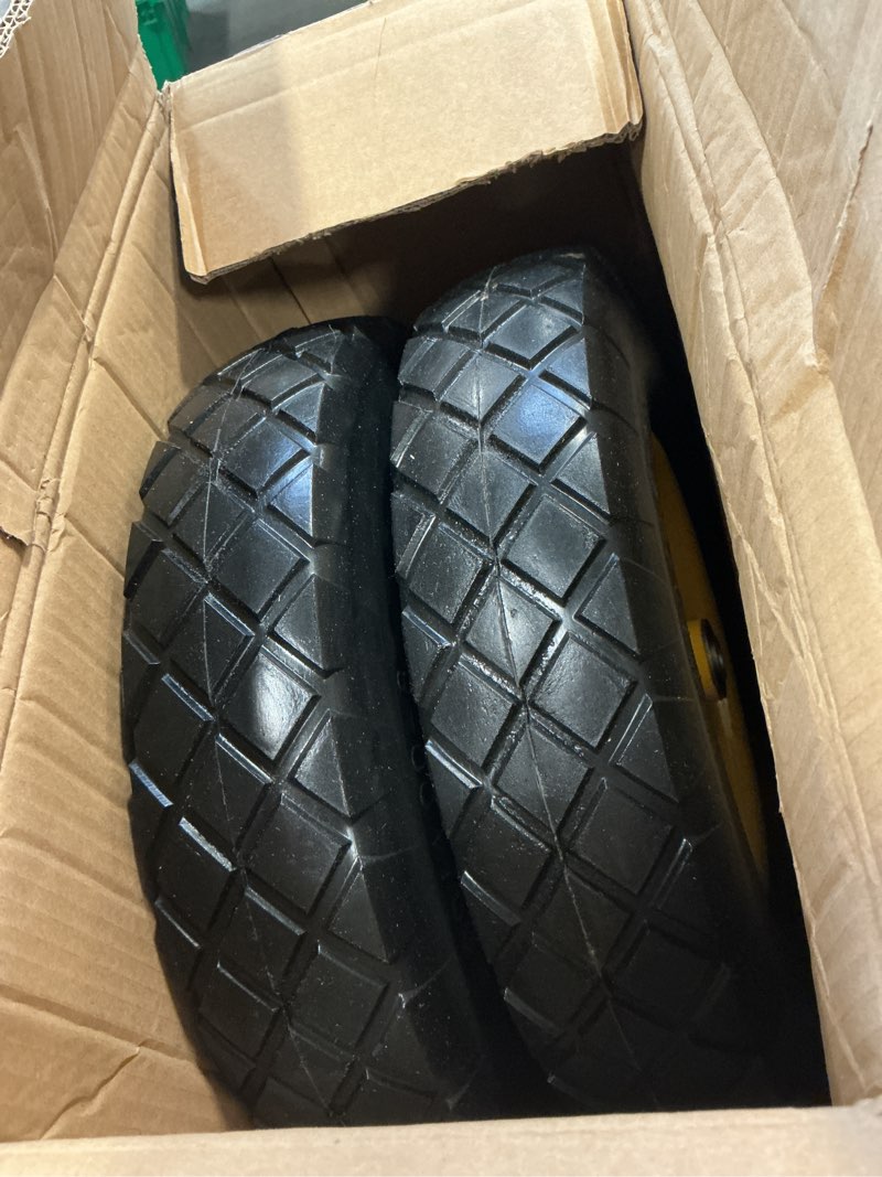 Condition photo showing Good Condition for 16 Inch Soild Rubber Dolly Tire Wheels, 4.80/4.00-8" Flat Free Wheelbarrow Tire for Garden Carts, 0.6" Bearings,3"Offset Hub for Hand Truck, Gorilla Cart, Wheelbarrow Metal (2 Packs) 4.80/4.00-8" /Metal Hub