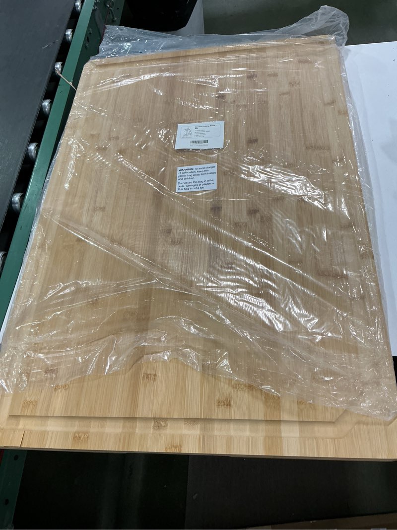 Condition photo showing As Is for 36 x 24 Extra Large Bamboo Cutting Board for Kitchen, Cutting Board Stove Top Cover with Handle, But