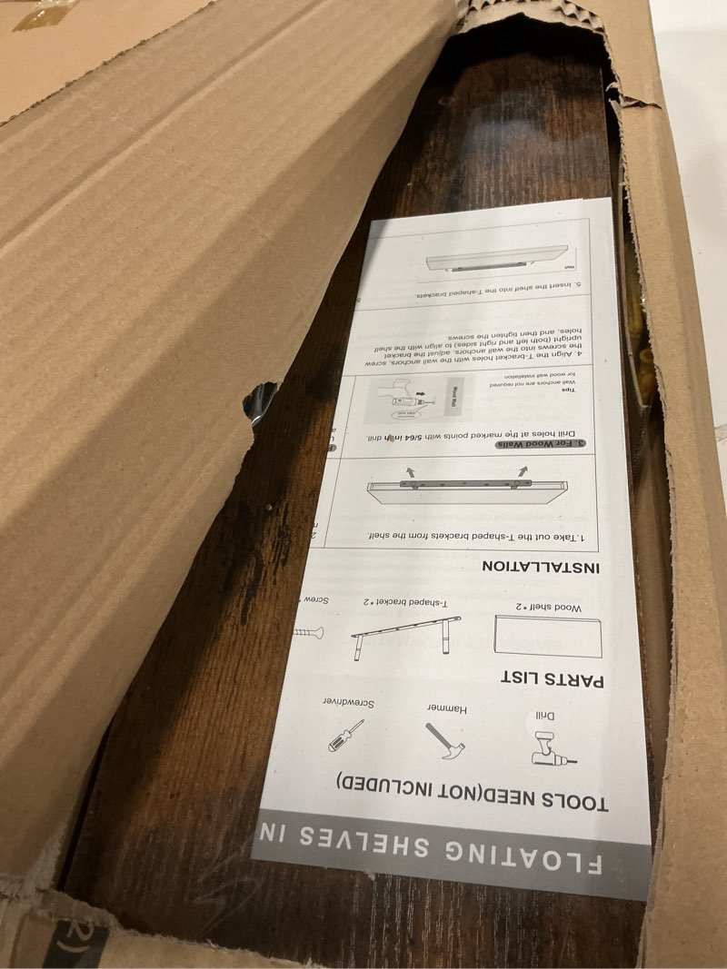 Condition photo showing Good Condition for BAYKA Floating Shelves, 22.5 inch Rustic Wood Wall Mounted Shelves for Bedroom, Living Room, Kitchen & Office, Hanging Display Shelf with 22 lbs Capacity (Rustic Brown,Set of 2) B. Rustic Brown - Americana Farmhouse Style 22.5inches