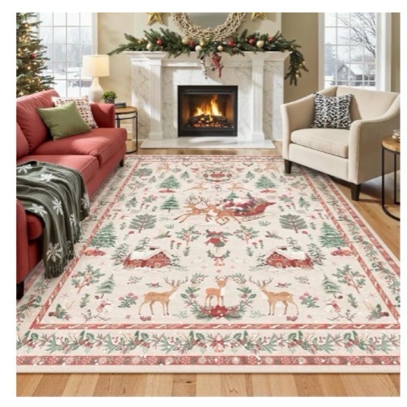 Lahome Christmas 8x10 Living Room Area Rug, Soft Christmas Tree Large Washable Rug for Bedroom, Non 