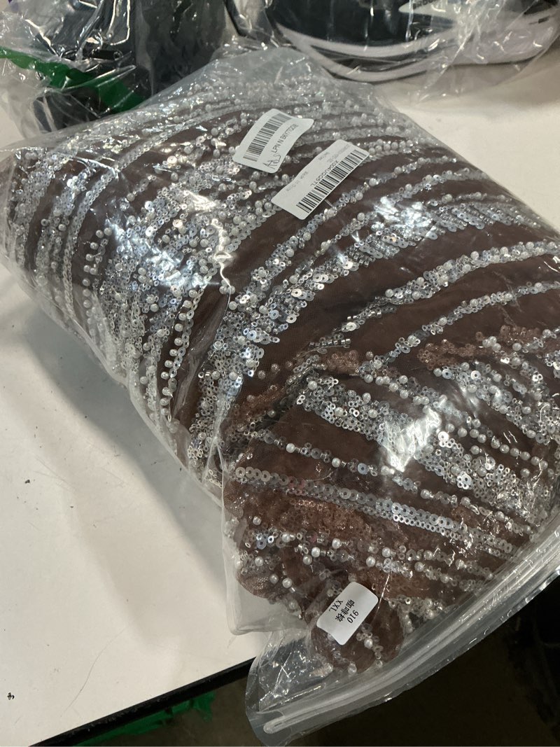 Condition photo showing New/Like New for women's square neck sequin beaded mermaid formal evening dress spaghetti strap bodycon prom party cocktail maxi gown #1 coffee brown xx-large