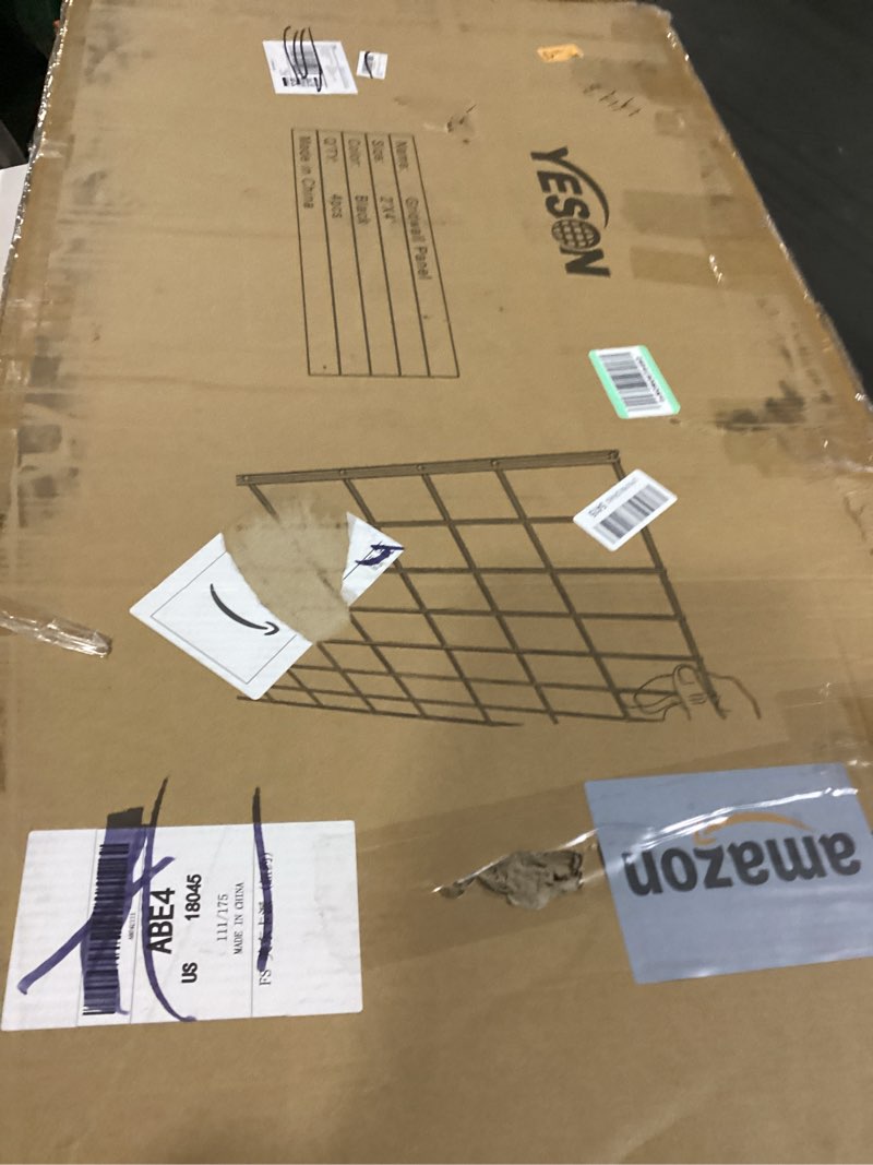 Condition photo showing New/Like New for yeson 2' x 4' black gridwall panels, 4-pack heavy-duty wire grid panel with 9 connectors & 20 hooks, commercial & home wall grid display for retail, craft shows, and room organization – 3" x 3" grid 2' x 4'-4pack