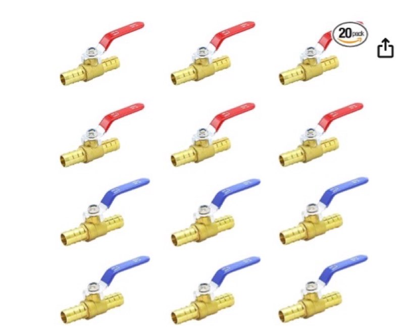 3/4 Inch PEX Ball Valves,12 Pcs PEX Brass Full Port Shut Off Ball Valve, Brass Full Port Quarter Tur