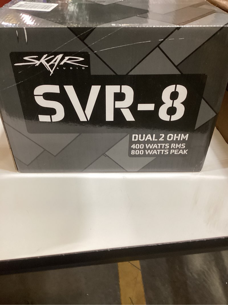 Condition photo showing New/Like New for skar audio svr-8 d2 8" 800 watt max power dual 2 ohm car subwoofer