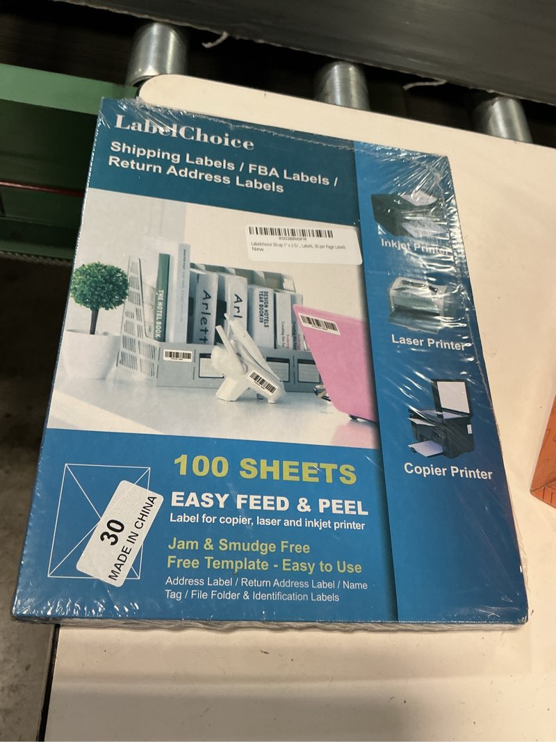 Condition photo showing New/Like New for 100 sheets 3000 pcs 30-up 1" x 2-5/8" shipping address fba labels for laser & inkjet printers, 30 up labels 1 x 2-5/8 on us letter,30 per sheet return address stickers, 30 per page