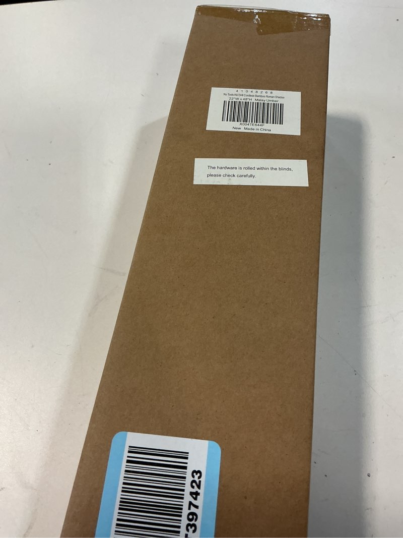 Condition photo showing New/Like New for LazBlinds No-Drill Cordless Roman Shade - Light Filtering Natural Wood, Easy Install Bamboo Blind for Windows 22" W x 48" H, Malay Umber Malay Umber 22"W x 48"H