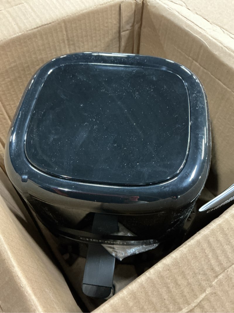Condition photo showing As Is for CHEFMAN 2 Qt Mini Air Fryer – Digital Space-Saving Compact Air Fryer with Nonstick and Dishwasher Safe Basket, Quick & Easy Meals in Minutes, Features Digital Timer and Shake Reminder – Black 2 Quart Black
