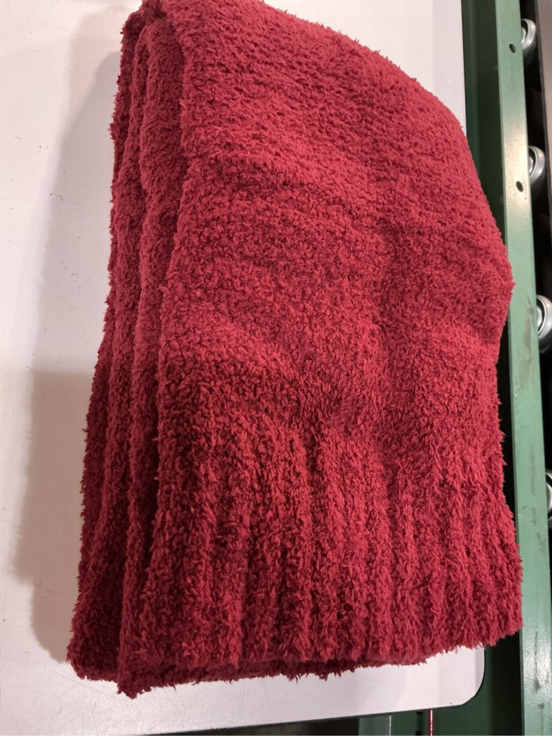 Condition photo showing Good Condition for pavilia super soft throw blanket for couch, fluffy cozy lightweight maroon blanket, fuzzy warm knit blanket for bed sofa, burgundy red, 50x60 wine 50 x 60 inches - throw