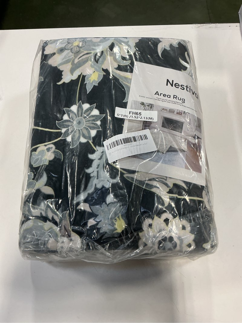 Boho Area Rugs with Non-Slip Backing, Machine Washable, Soft Print Pattern Indoor Carpet, Vintage Floral Mat, Ideal for High Traffic Areas in Living Room, Home, Black 5x7 