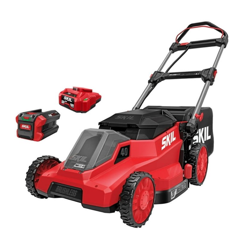 skil pwr core 40v brushless 20-inch push mower kit with smart caddy, 7.5ah battery and 150w charger, pm2010c-16