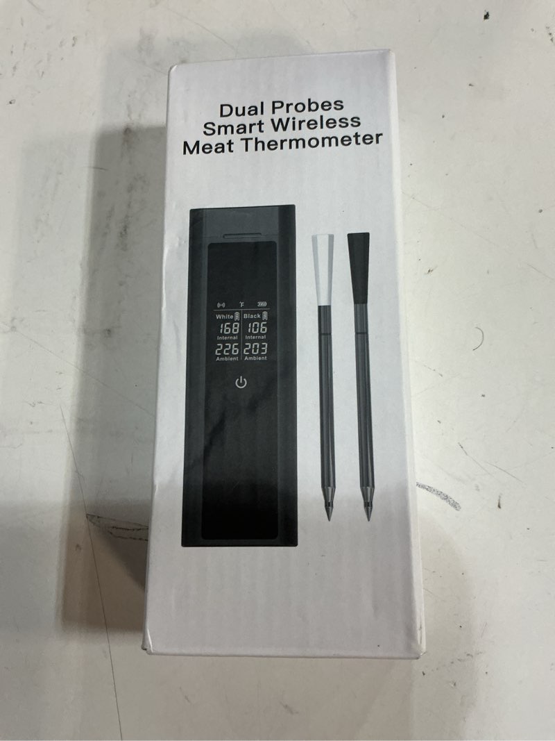 Condition photo showing New/Like New for Smart Wireless Meat Thermometer Digital, 2 Probes, Advanced Bluetooth Food Thermometer for Cooking, IP67, Real-Time Monitoring & Smart Alerts with APP for BBQ, Grill, Oven, Smoker, Kitchen Gifts Black