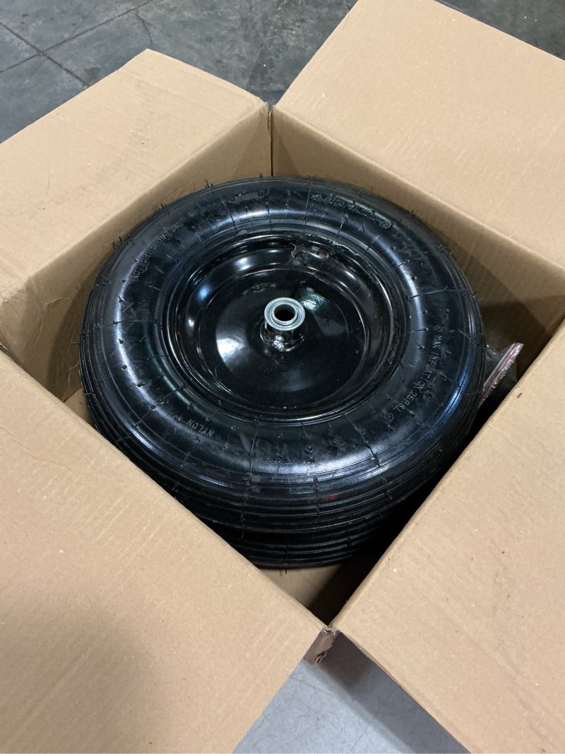 Condition photo showing New/Like New for rrq (2 pack) 4.80/4.00-8 tire and wheel, 16" pneumatic wheelbarrow tires with 3" centered hub and 3/4" bearings (comes with 5/8" id iron tube adapter), for wheelbarrow, garden cart, trailer and more