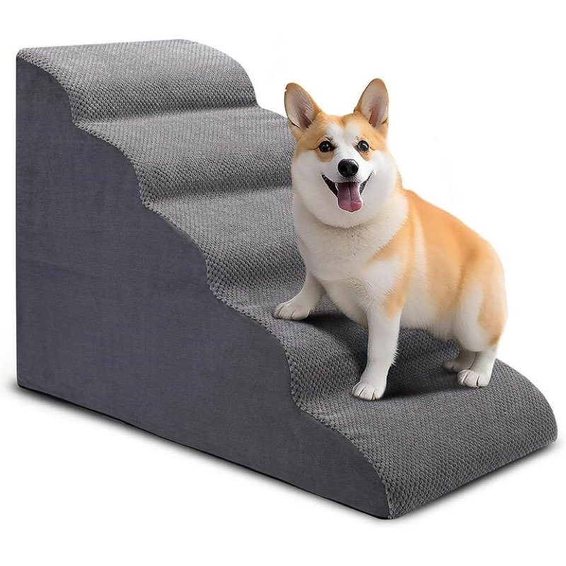 dog stairs for bed, 5 tier dog steps for couch and high bed, non-slip pet stairs, 24" high sofa foam ramp - best for small pets, older cats with joint pain  