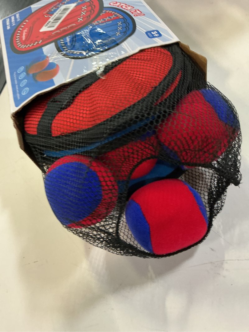 Condition photo showing New/Like New for toss and catch ball game, kids toddler baseball glove & catch ball toys, outdoor games for family, toys for beach yard pool outside, birthday easter gift for ages 3 4 5 6 7 8-12 year old boys girls red and blue