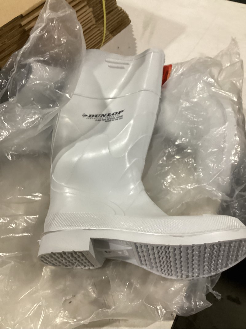 Condition photo showing Good Condition for dunlop white pvc plain toe - rubber boots for men & women - pvc - work & concrete boots - soft toe - waterproof with tall shaft - chemical and slip resistant - white - size 8
