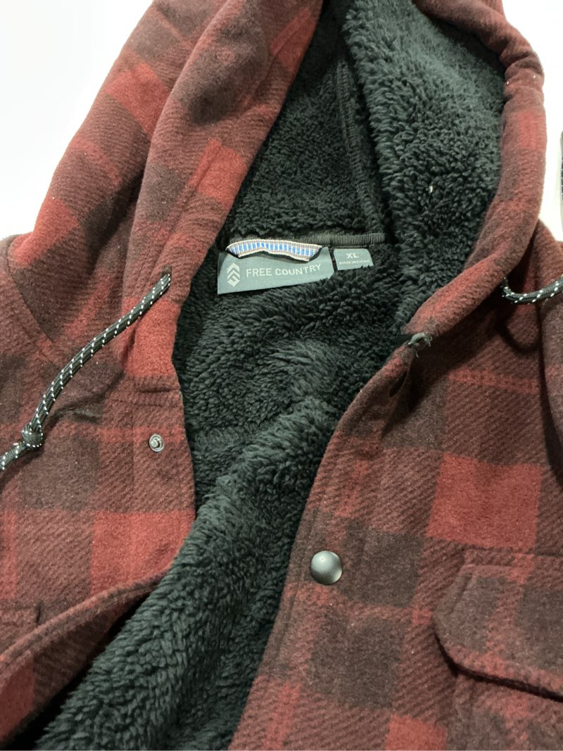 Condition photo showing Good Condition for Free Country Chill Out Men's Brown Balm Fleece Hooded Shirt jacket ( XL)