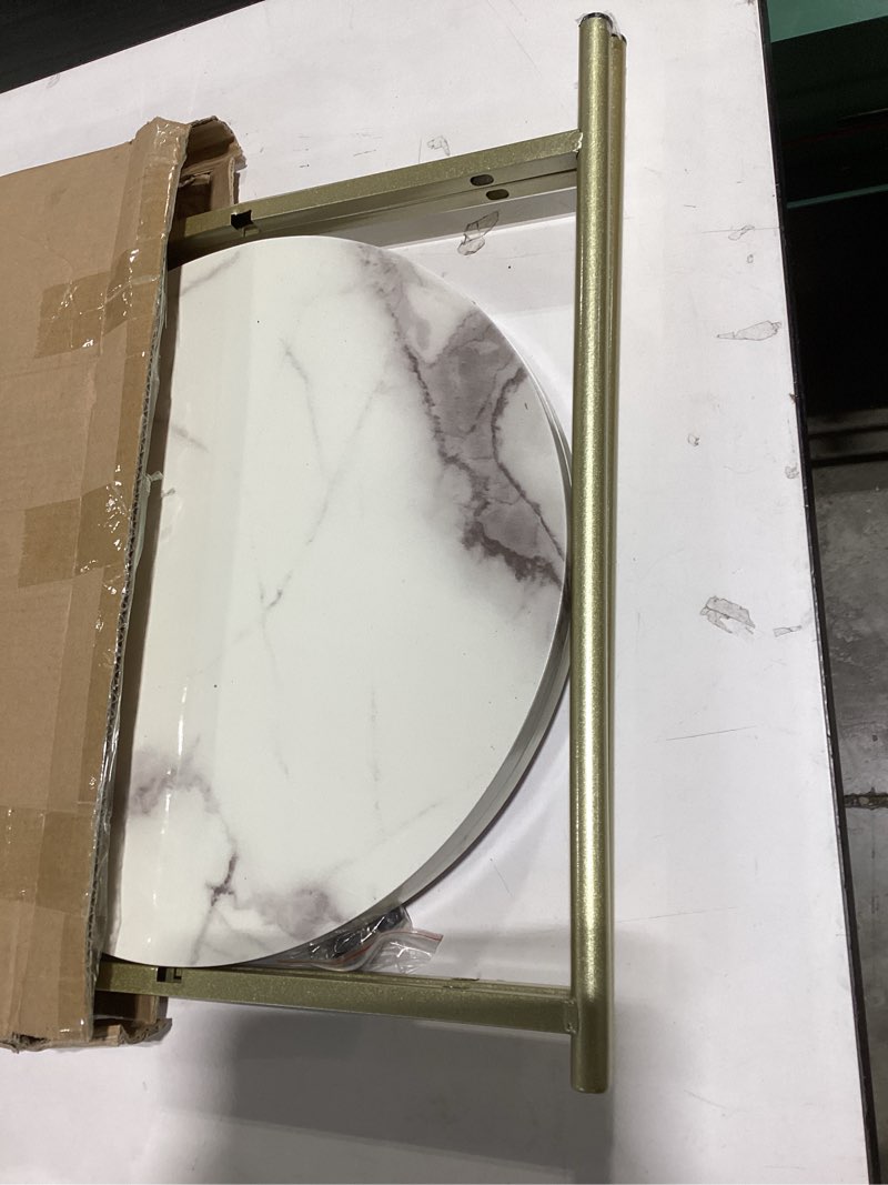 Condition photo showing As Is for 2 tier round side table, folding end tables coffee table simplistic sofa table waterproof removable tray table indoor outdoor accent table for living room bedroom (faux marble white, 1pcs) faux marble white 1pcs