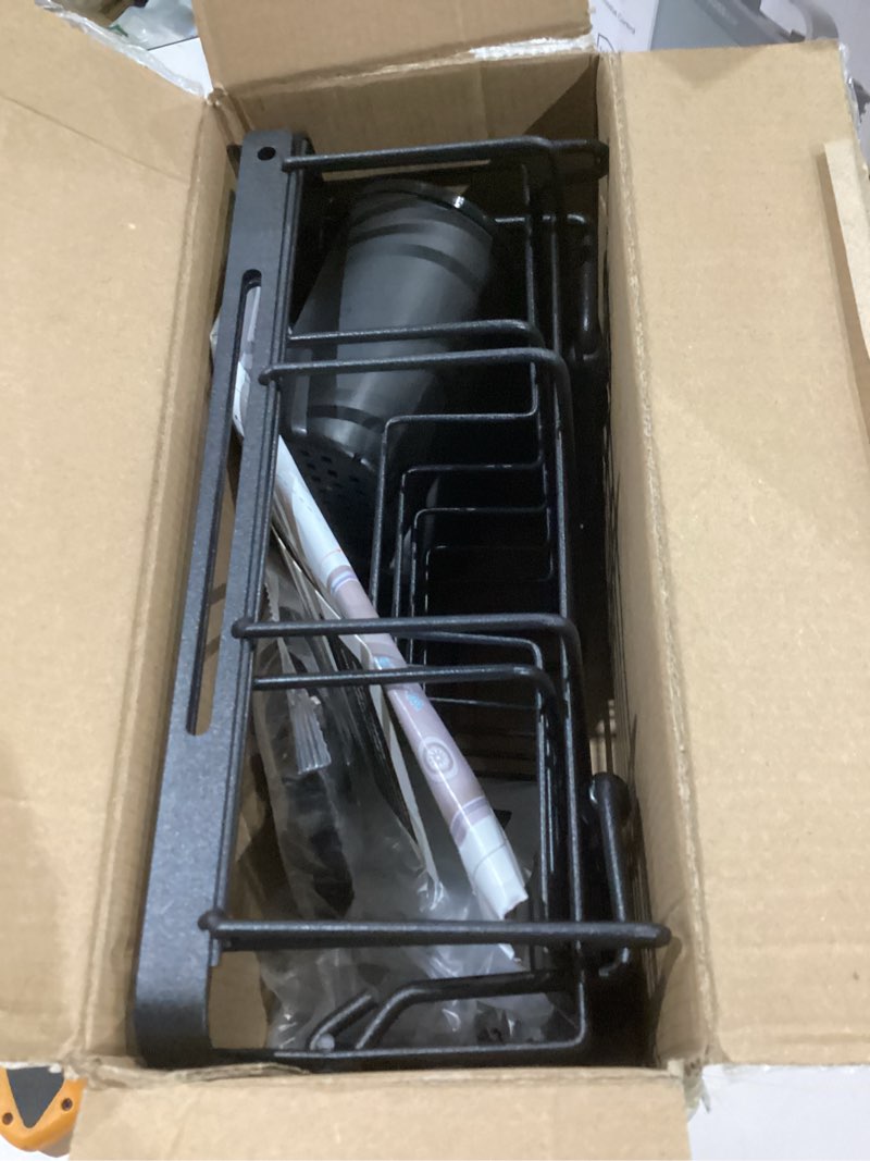 Condition photo showing As Is for ispecle small sink dish drying rack, capacity expandable narrow dish drainer for rv sink apartment kitchen with utensil holder, 12"-16.8" l x 9" w, black small - (12''-16.8'') l x 9''w x 5.7''h small