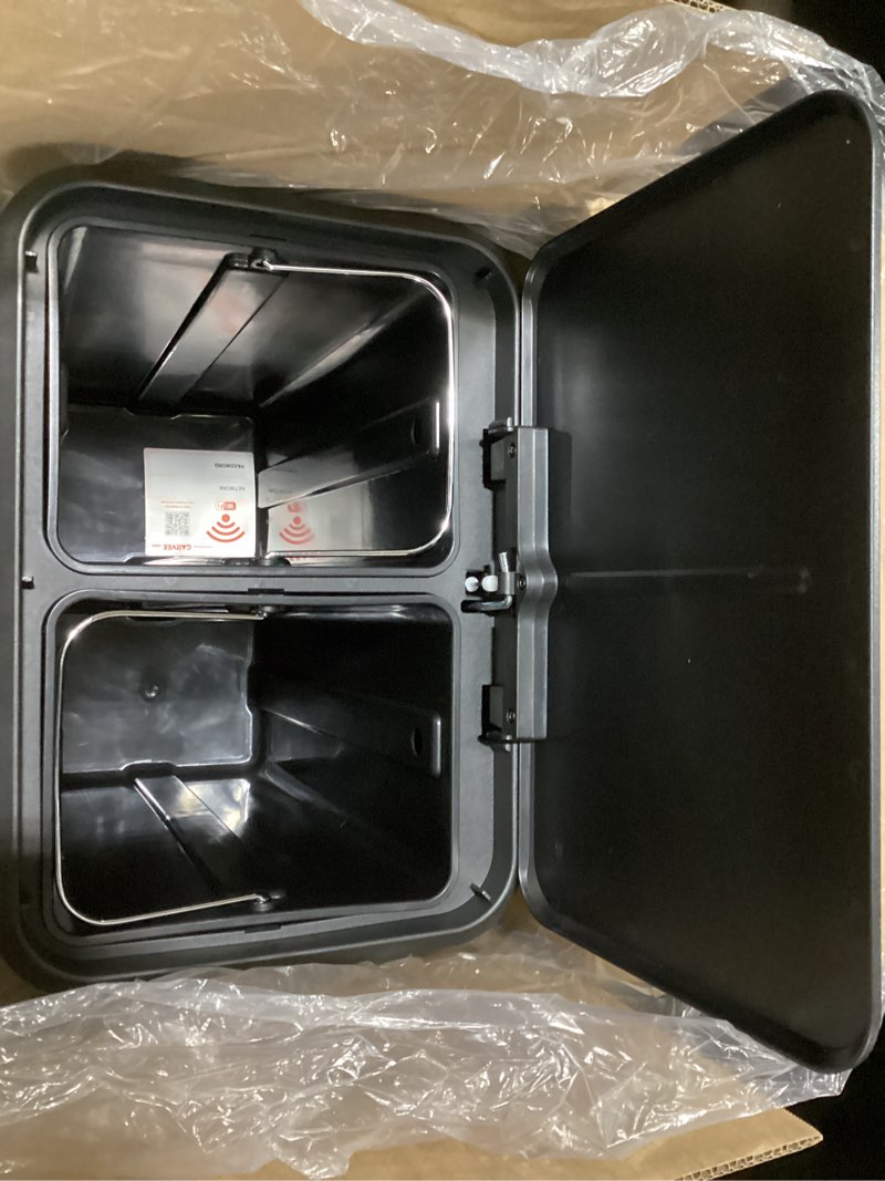 Condition photo showing Good Condition for Garvee Dual Trash Can for Recycling and Trash, Stainless Steel Kitchen Trash Can with Lid and Foot Pedal, Double Compartment Garbage Can, with Recycling Bin (Silver, 8 Gallon(2x4Gal)) Silver 8 Gallon(2x4Gal)