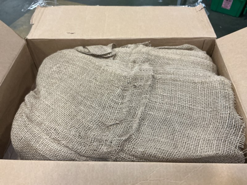 Condition photo showing Good Condition for Buryeah 60 Inch x 50 ft Burlap Fabrics Roll Natural Burlap Tree Wrap Winter Garden Frost Plant Protection Blankets Cloth Weed Barrier Fabric Jute for Outdoor Trees Shrubs Craft Home Party Decor