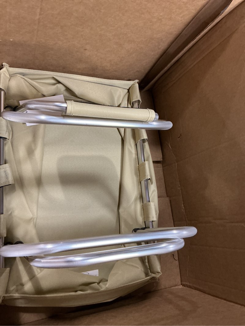 Condition photo showing Good Condition for threadart large collapsible market basket - natural | aluminum frame | polyester fabric | convenient fold flat design |reusable space-saving shopping tote, gift basket, beach basket, picnic basket
