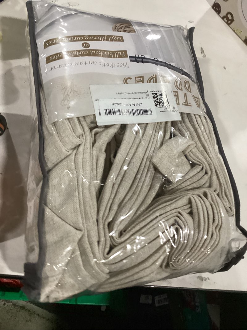 Condition photo showing New/Like New for Textured Drop Cloth Curtains 102 Inches Long 2 Panels Oatmeal Cream, Light Filtering Privacy Sheer Curtains That Let Light in Country Linen Blend Pleat Memory Shape Curtain with Hooks Bedroom Living Natural 40"W x 102"L( Pack of 2)