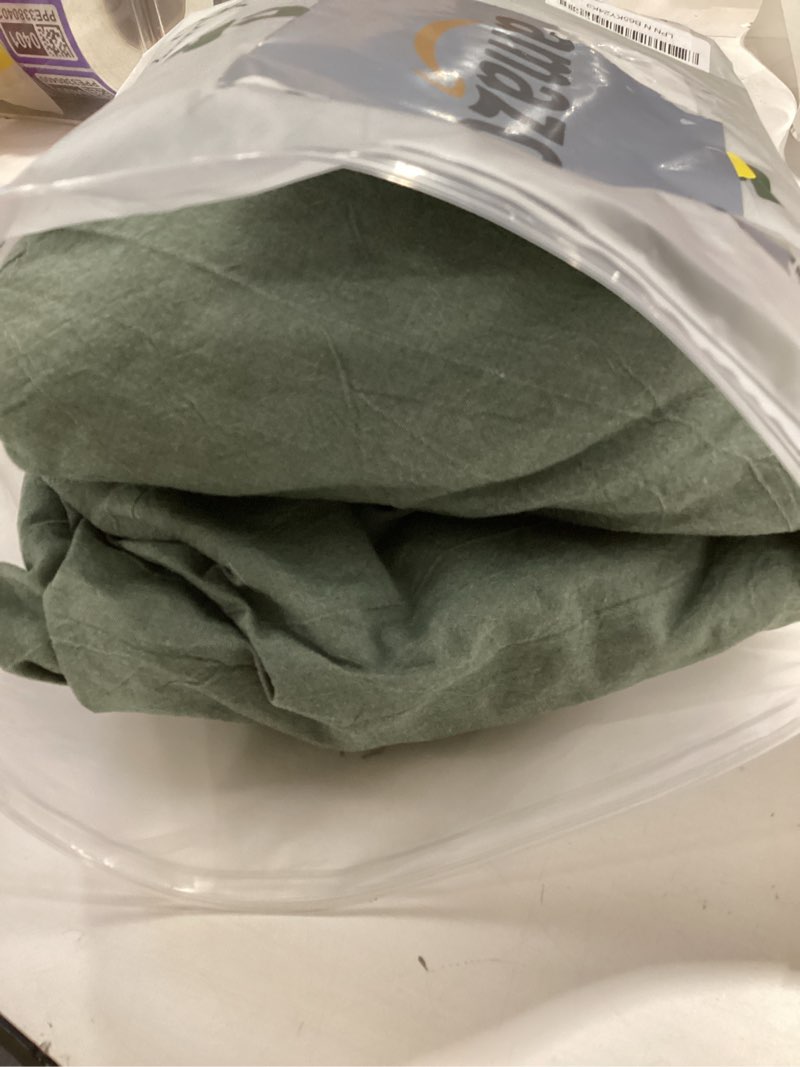Condition photo showing As Is for Nestl Twin Duvet Cover Set with Comforter Insert - Olive Green 3 Piece 68x90 Duvet Cover & 1 Pillow Sham with White Quilted Down Alternative Comforter, Ultra Soft, All Season 15 - Olive Green Twin/Twin XL (68" x 90") With Comforter