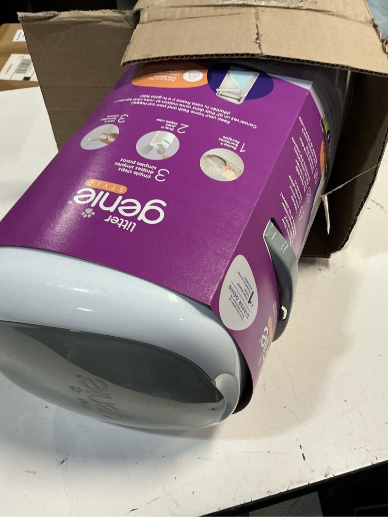 Condition photo showing Good Condition for litter genie style pail cat litter box waste disposal system for odor control includes 1 square refill bag white