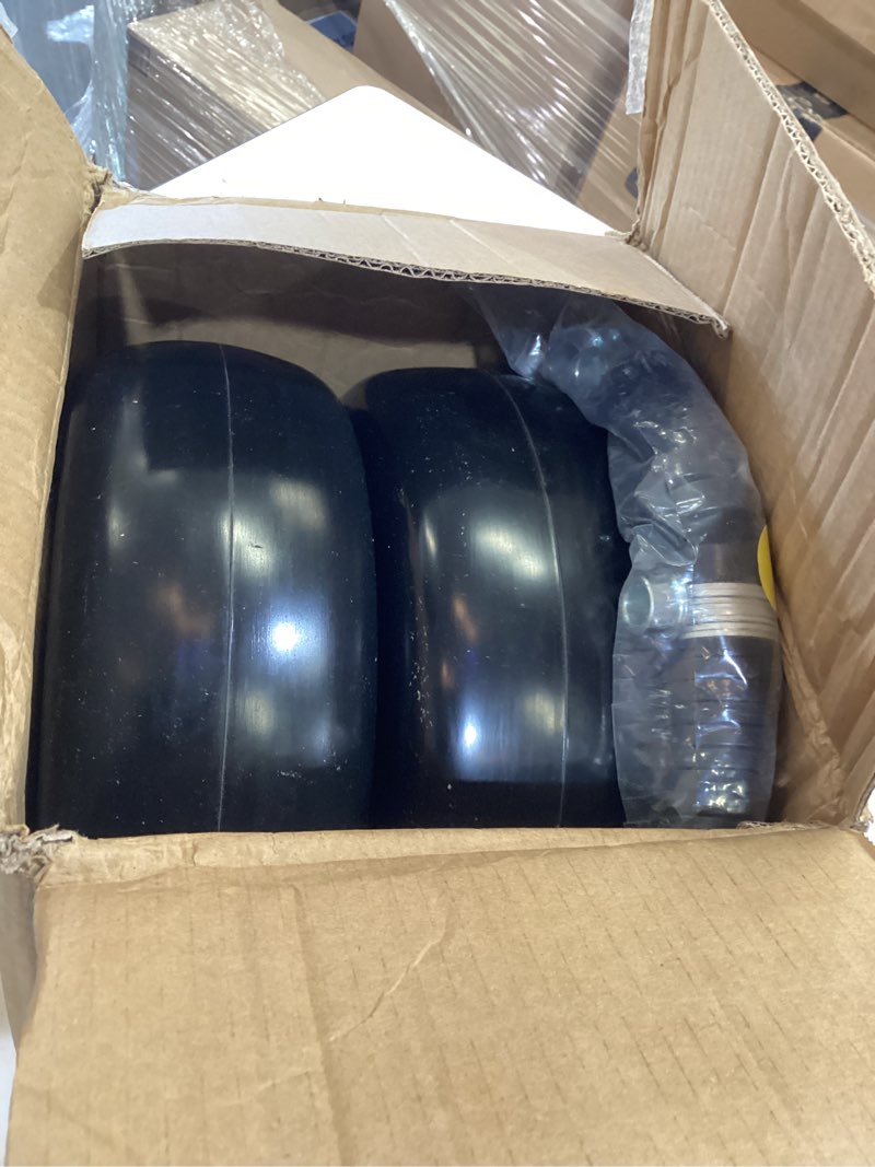 Condition photo showing As Is for 11x4.00-5" flat free lawn mower tire and wheel, 11x4-5 smooth front tire for zero turn mower with 1/2" or 3/4" or 5/8" bearing bore, 3.4"-7.5" hub, 2 pack