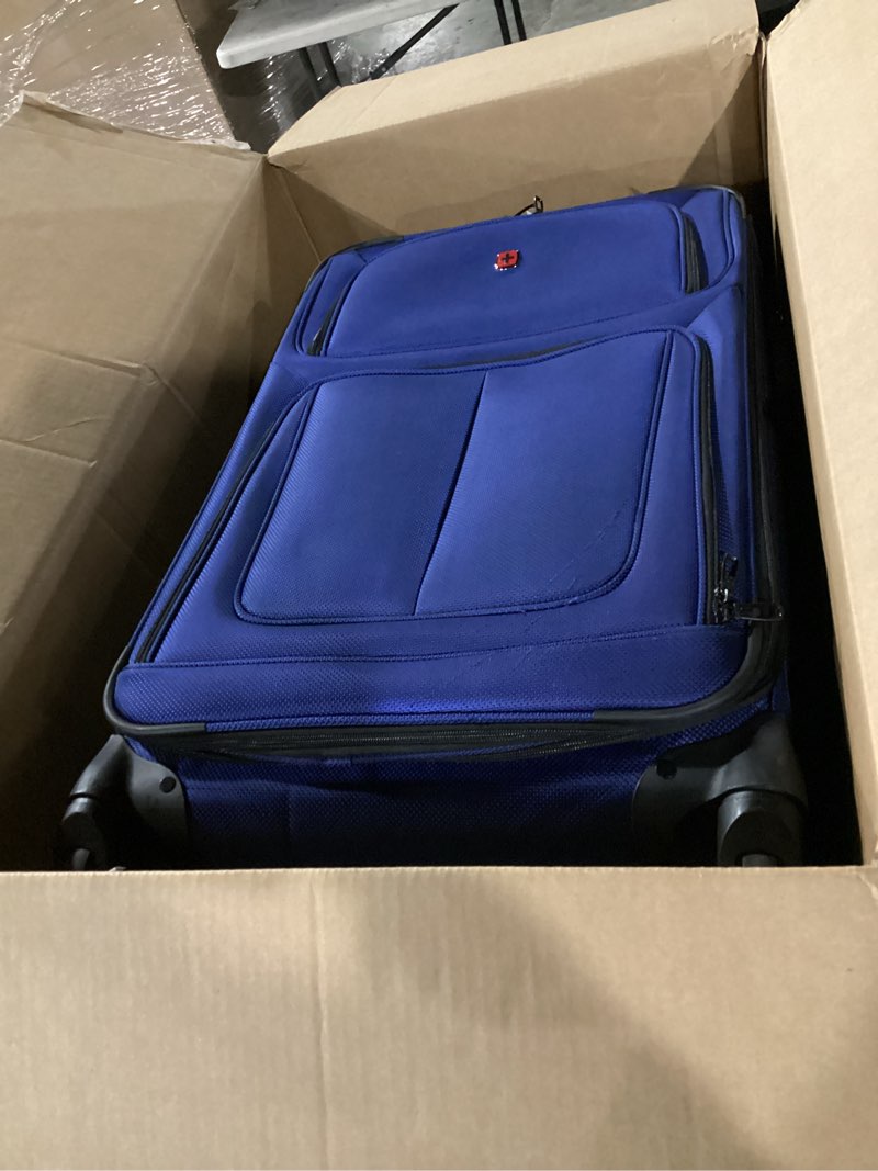 Condition photo showing As Is for SwissGear Sion Softside Expandable Luggage – Carry-On Suitcase with 360 Degree Wheels & Retractable Handle – 21 Inch, Perfect for 1-3 Night Trips – Blue Carry-On 21-Inch Blue