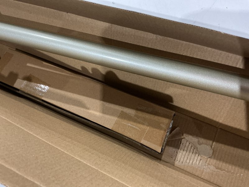 Condition photo showing As Is for (used, incomplete, missing pieces)heavy duty curtain rods, 1 1/8 inch diameter single curtain rod 36-72inch(3-6ft) extendable length with end caps adjustable modern brackets-warm gold warm gold 36-72\"