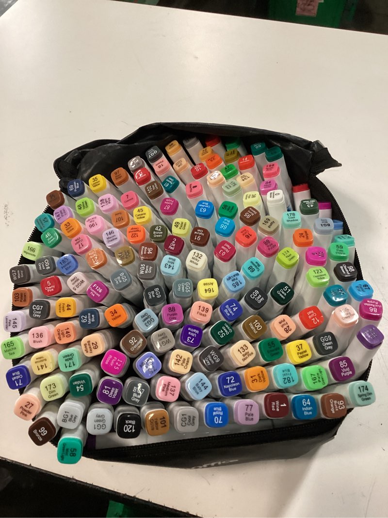 Condition photo showing Good Condition for memoffice marking ink 162 colors dual tip artist alcohol markers set with carrying case - perfect for coloring, drawing, sketching, card making and illustration - perfect for adults and kids…
