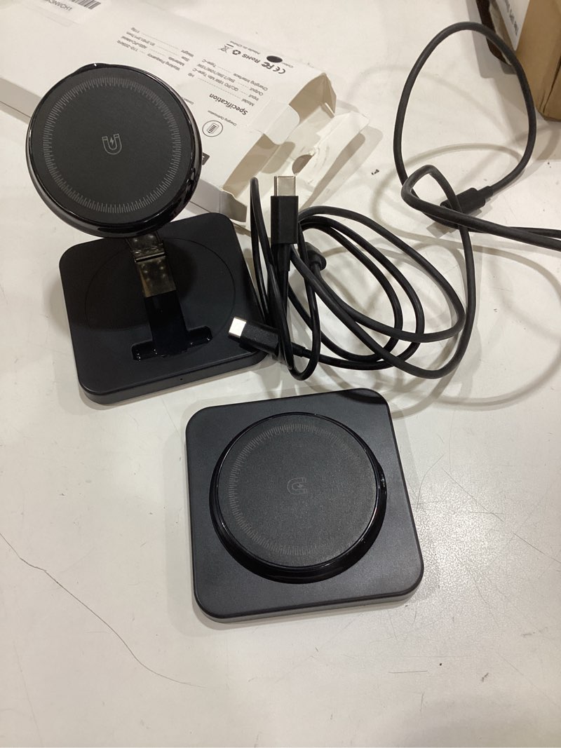 Condition photo showing Good Condition for magnetic wireless charger, [2 pack] 15w foldable fast charging stand for iphone 17/16/15/14/13/12 series/airpods 3/2/pro 2/3, samsung wireless charger station for galaxy s25 ultra/s24/s23/s22/s21/s20 black